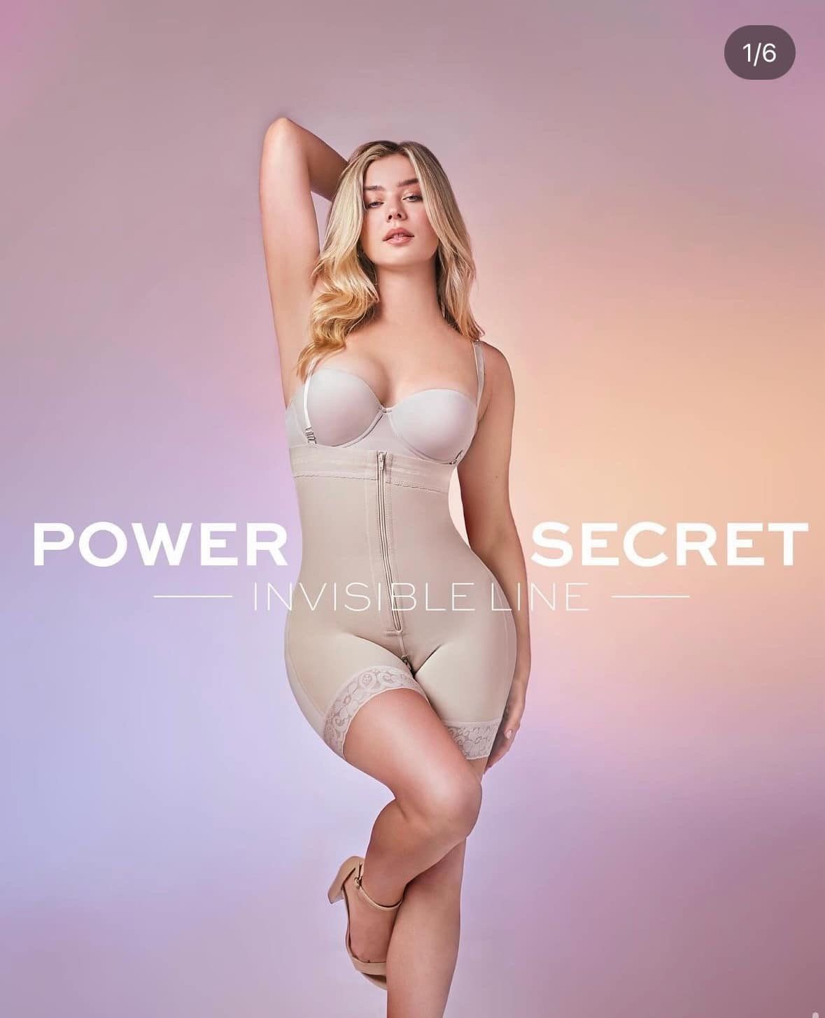 Người mẫu mặc body định hình Ann Chery dòng Power Secret trên nền hồng pastel — ảnh hiển thị trọn vẹn, không cắt góc