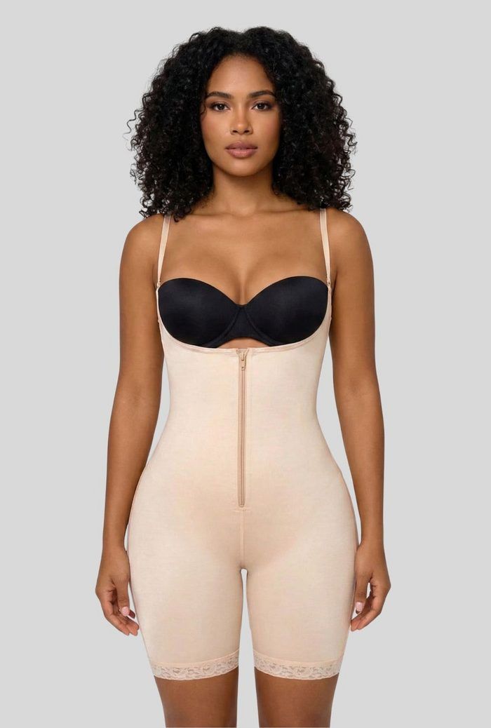 Bodysuit 945 hở ngực lửng đùi khoá kéo trước, Vedette